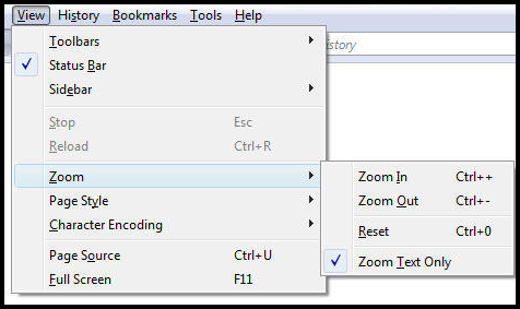 screenshot of the “Zoom text only” option, in Firefox
