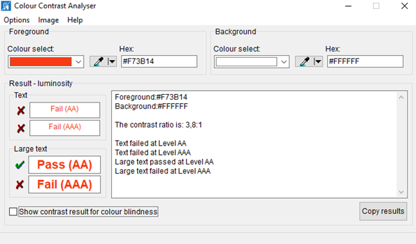 colour contrast analyser screenshot