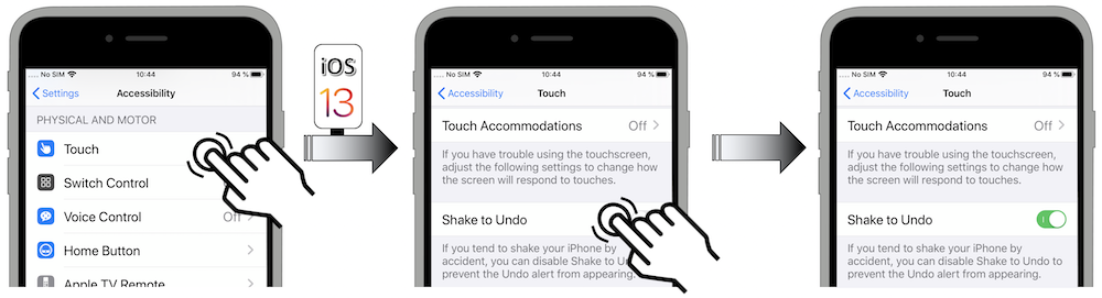 Access illustration via Settings - Accessibility - Touch - Shake to Undo
