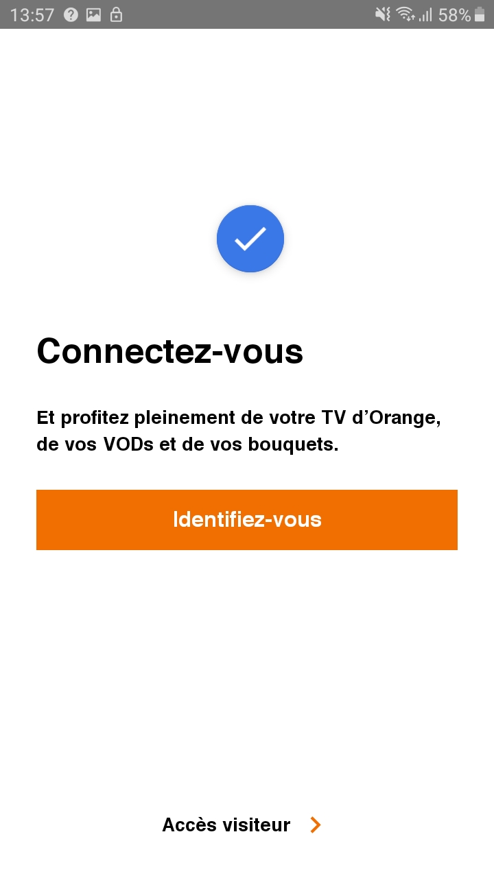 screenshot showing the Orange TV application, with the floating button used to start the scan