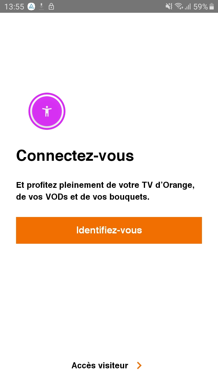 capture d’écran de l'application Orange TV, avec le bouton aXe permettant de déclencher le scan