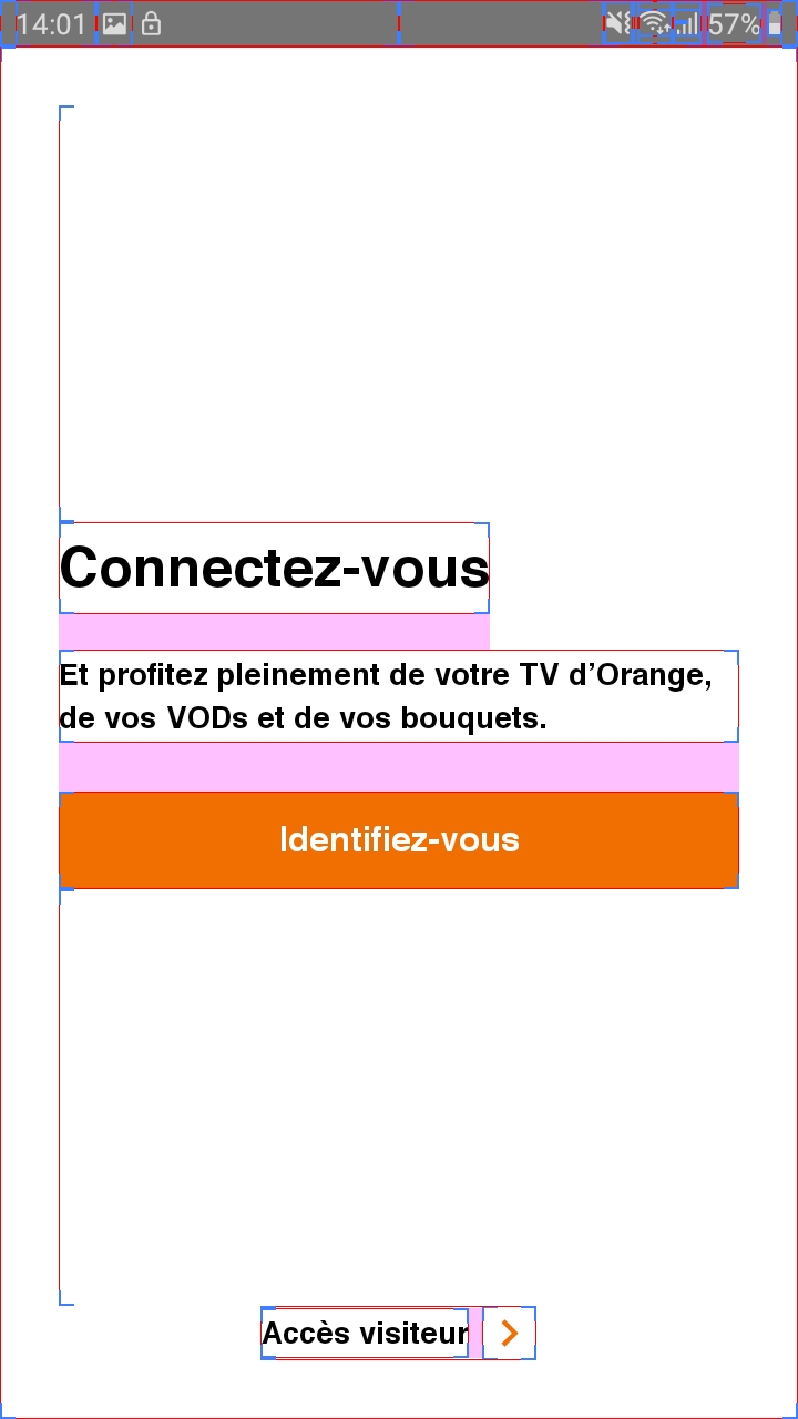 capture d’écran présentant un écran de l'application Orange TV, en ayant le tracé des contours des différentes vues