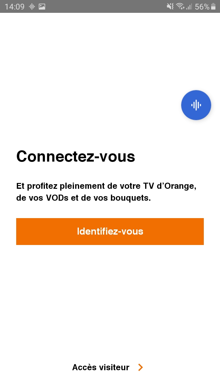 capture d’écran présentant un écran de l'application Orange TV, avec le bouton de Voice Access flottant